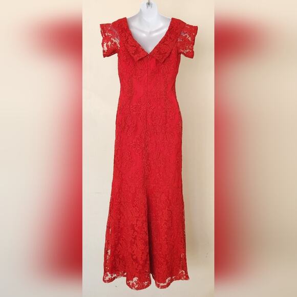 DAVID MEISTER Red Lace Formal Evening Gown Maxi Dress Size 4 - Picture 4 of 14